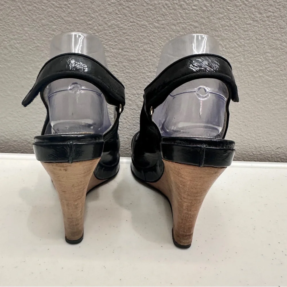 Barbara Bui Heels Size 9 Elegant Black Wedge Slingback Shoes